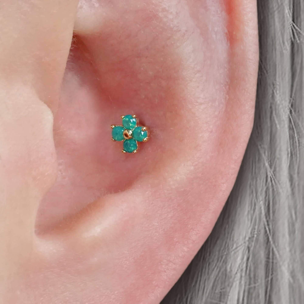 Trendolla Green Moonstone Ball Back & Flat Back Cartilage Earrings