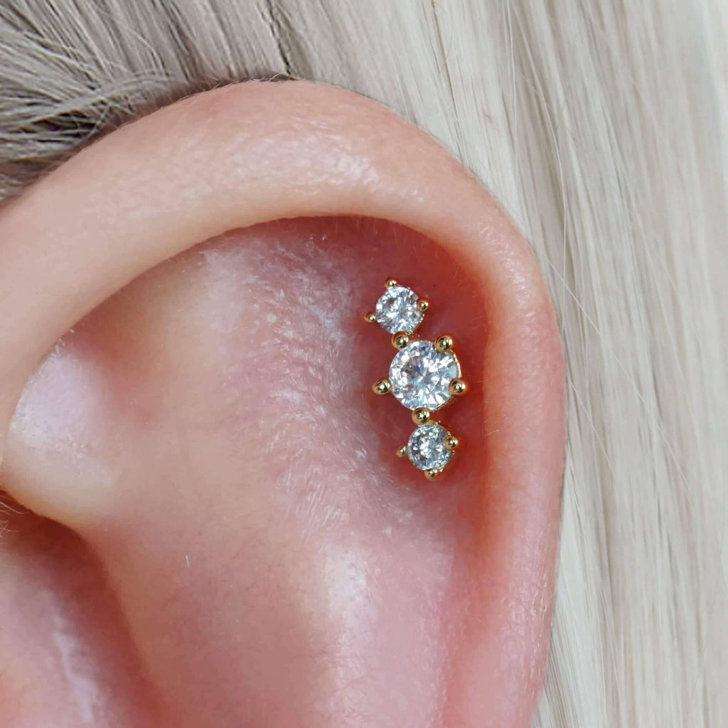 Clear Stone Trinity Ball Back & Flat Back Cartilage Earrings