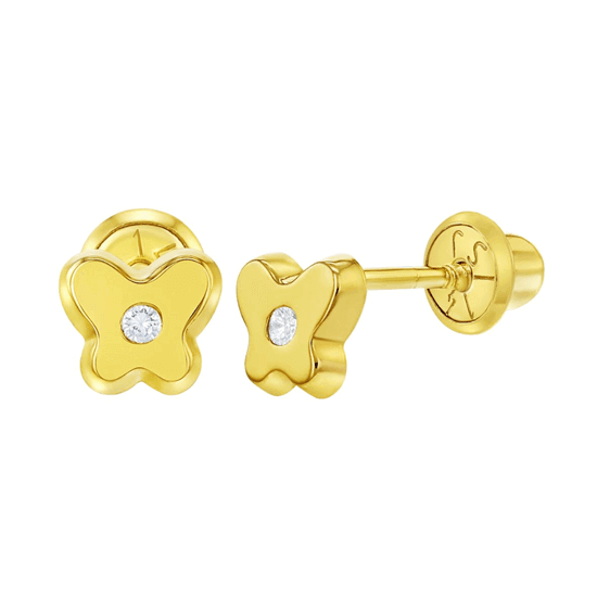 14k Gold Plated Butterfly with CZ Baby Children Screw Back Earrings - Trendolla Jewelry