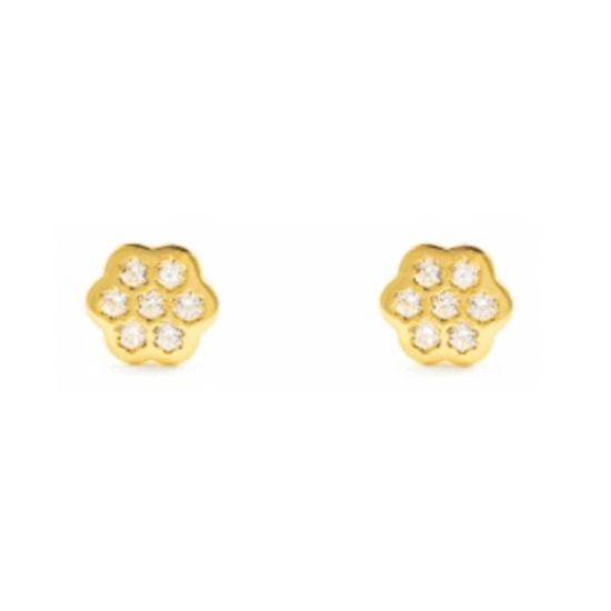 14k Gold Plated CZ Flower Baby Children Screw Back Earrings - Trendolla Jewelry