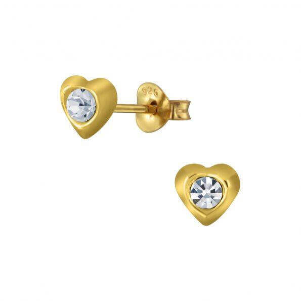 14k Gold Plated Sterling Silver 3mm Heart CZ  Baby Children Screw Back Earrings - Trendolla Jewelry