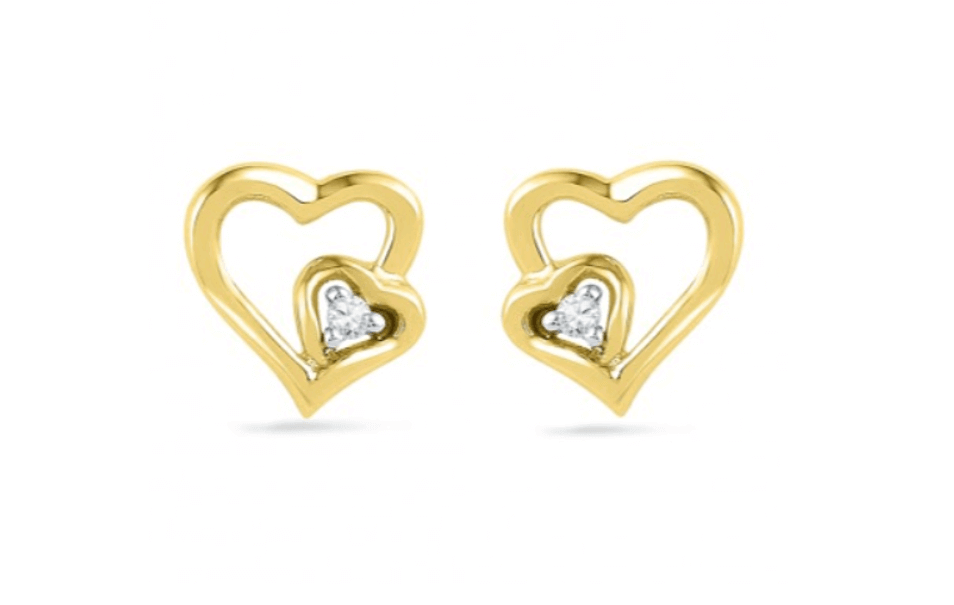 14K Gold Plated Sterling Silver CZ Heart on Heart Baby Children Screw Back Earrings - Trendolla Jewelry