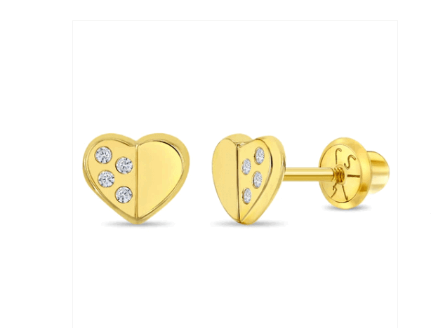 14k Gold Plated Sweetheart Baby Children Screw Back Earrings - Trendolla Jewelry