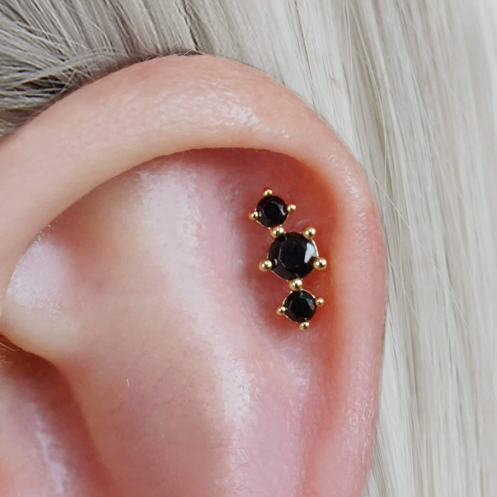 Trendolla Curved Triple Black Ball Back & Flat Back Cartilage Earrings