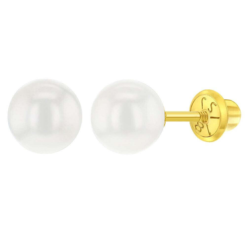 18K Gold Classic Freshwater Cultured Pearl Baby Children Screw Back Earrings - Trendolla Jewelry