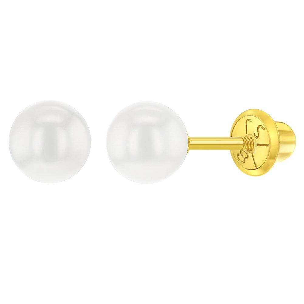 18K Gold Classic Freshwater Cultured Pearl Baby Children Screw Back Earrings - Trendolla Jewelry