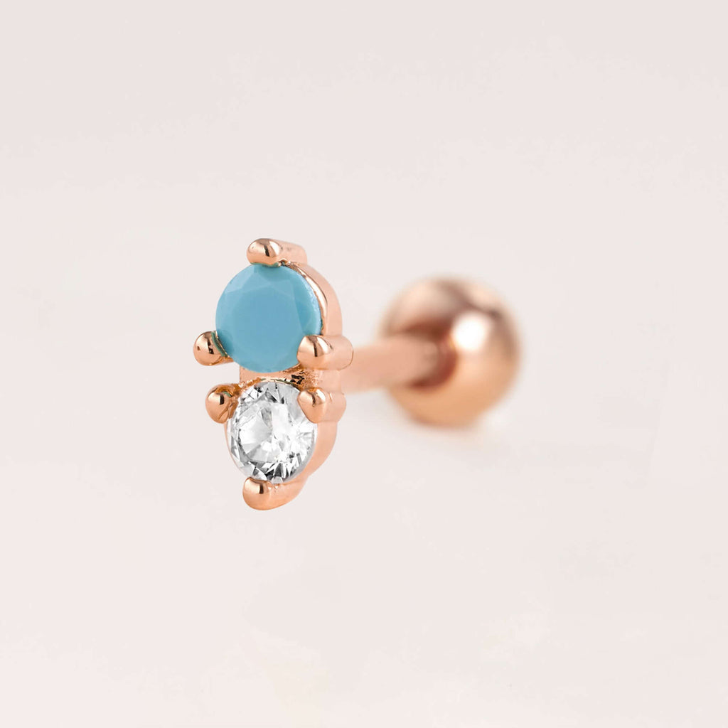 Turquoise Double Gemstone Ball Back & Flat Back Cartilage Earrings