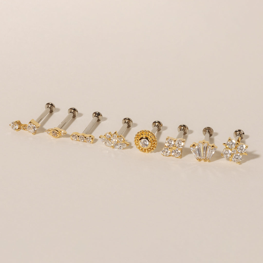 Trendolla Vintage Jewel Threaded Flat Back Cartilage Earrings