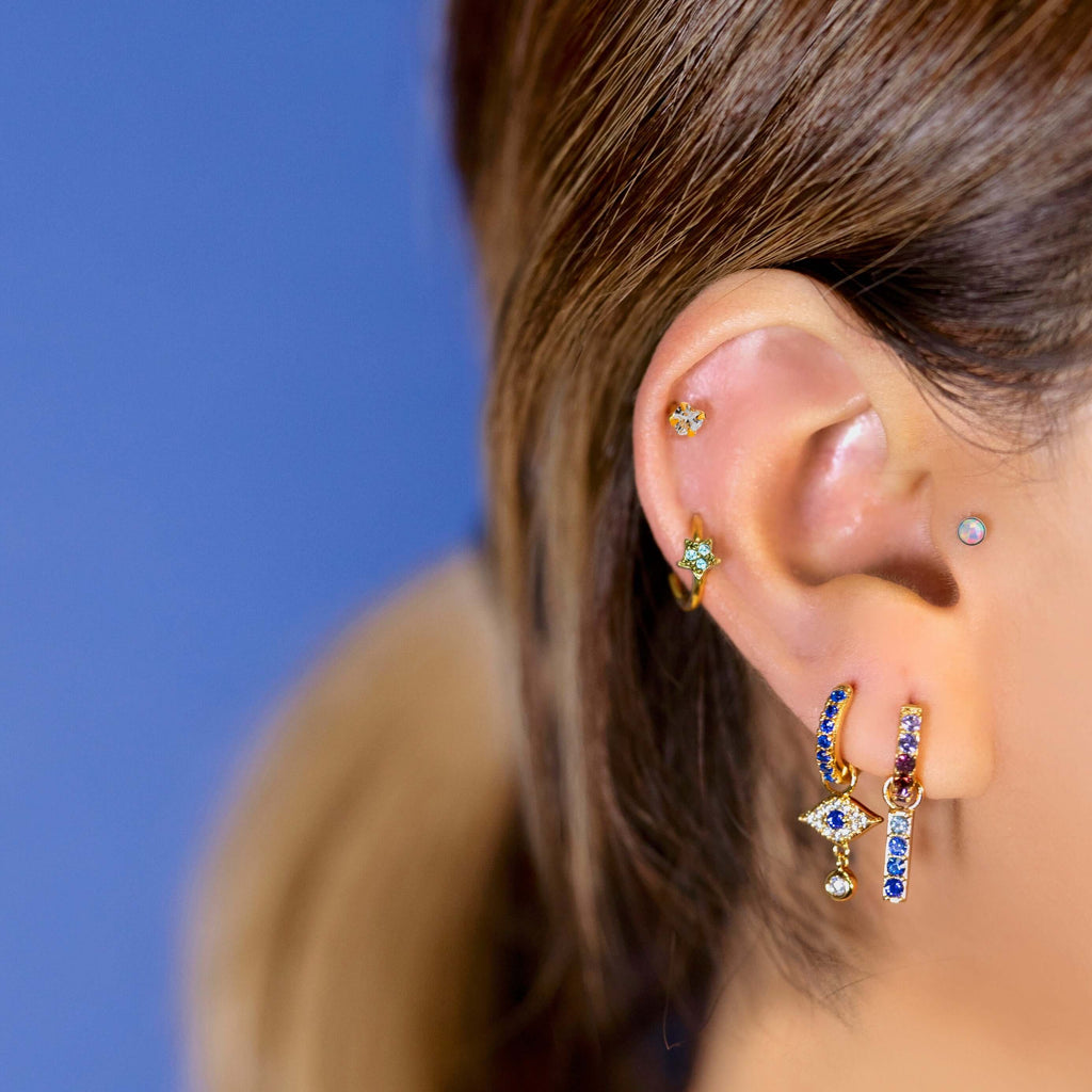 Opal Bezel Internal Threaded Flat Back Cartilage Earrings