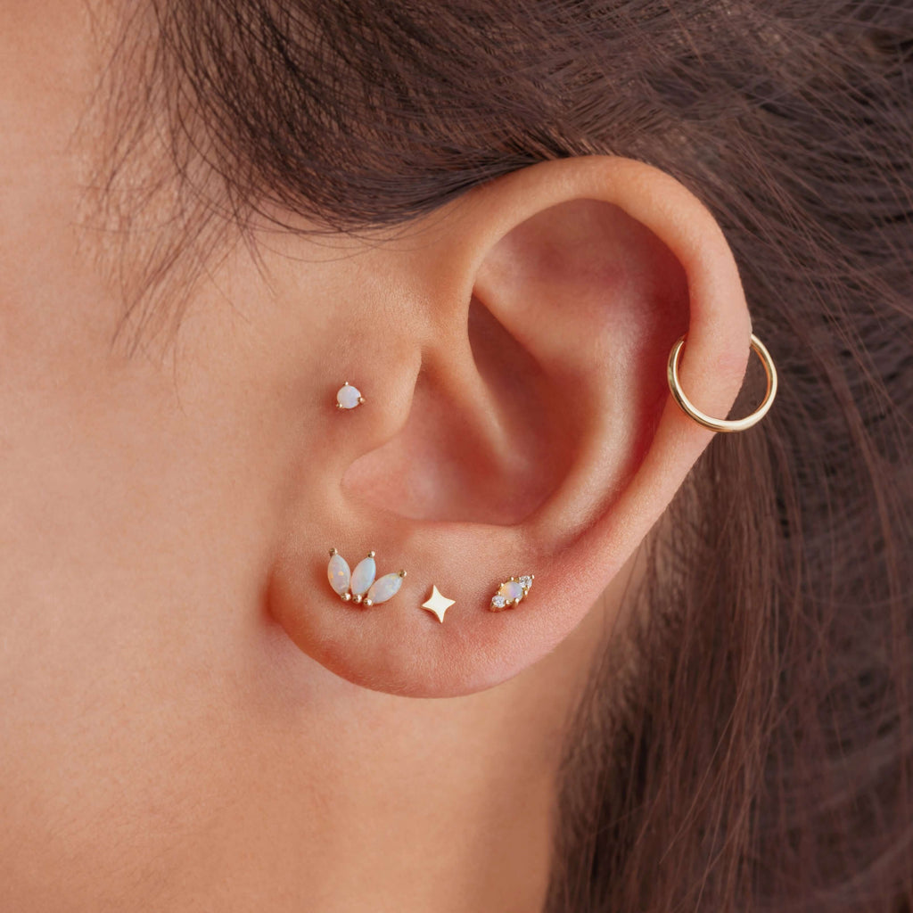 Opal Diamond Marquise Threaded Flat Back Cartilage Earrings