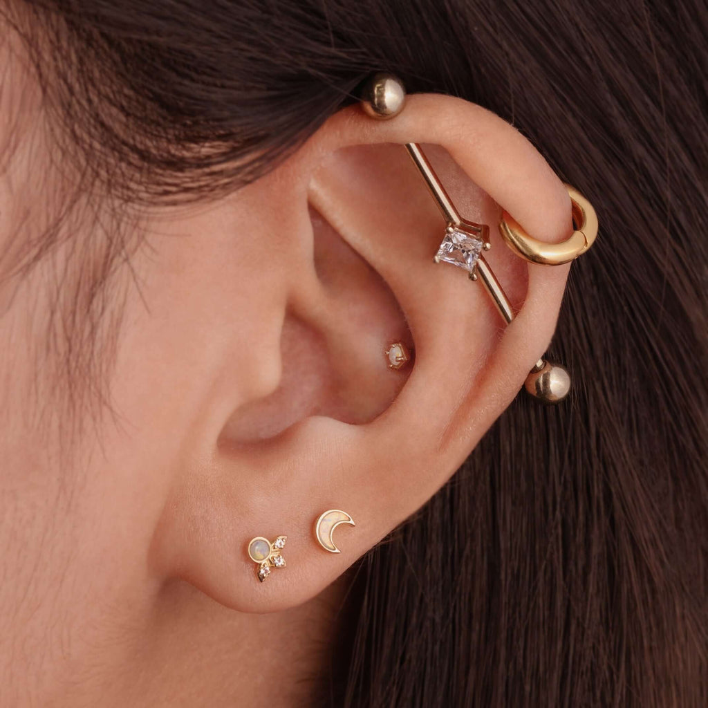 Opal Diamond Trinity Threaded Flat Back Cartilage Earrings