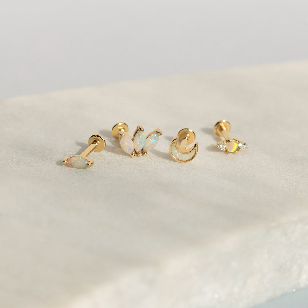 Trendolla Opal Marquise Trio Threaded Flat Back Cartilage Earrings