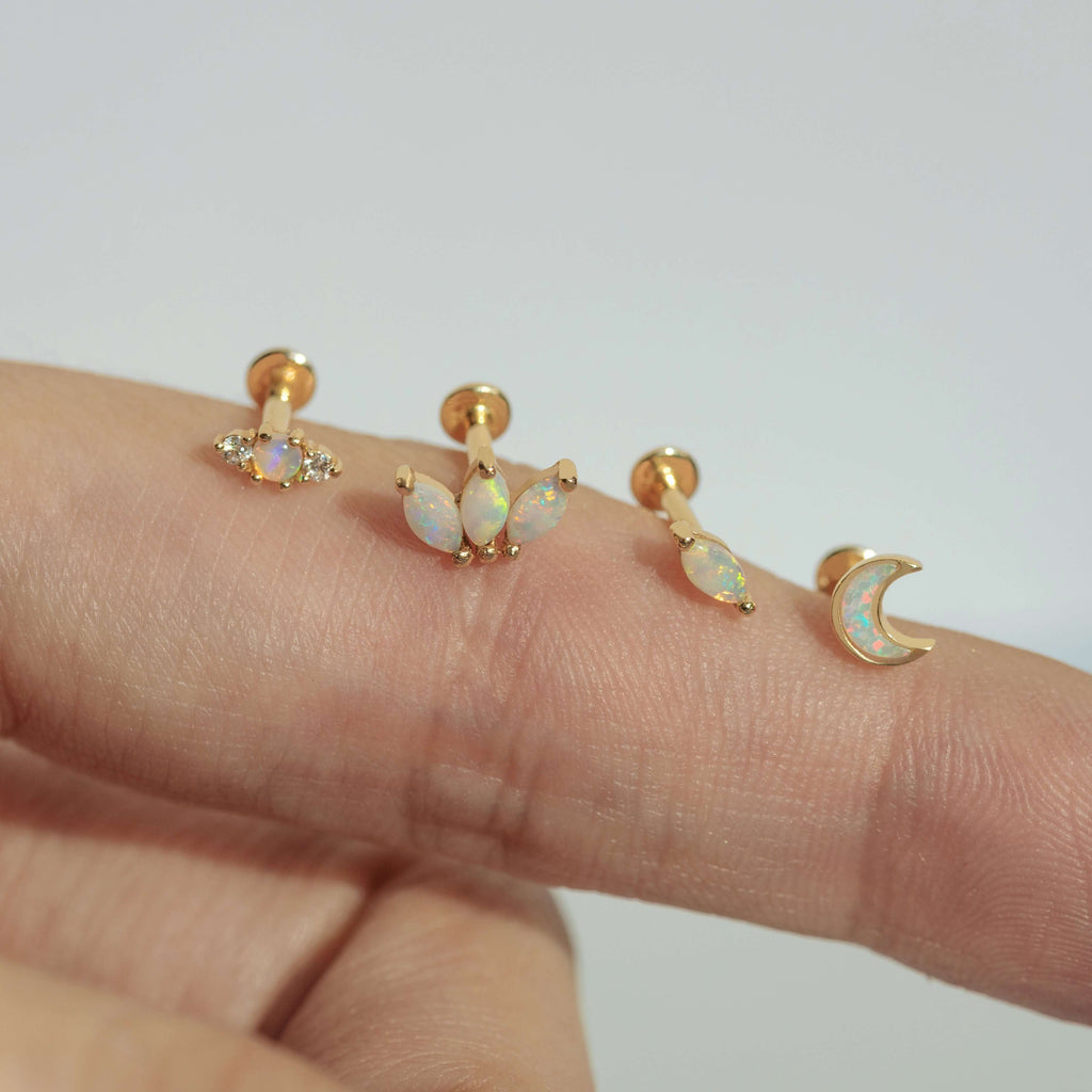 Opal Diamond Marquise Threaded Flat Back Cartilage Earrings