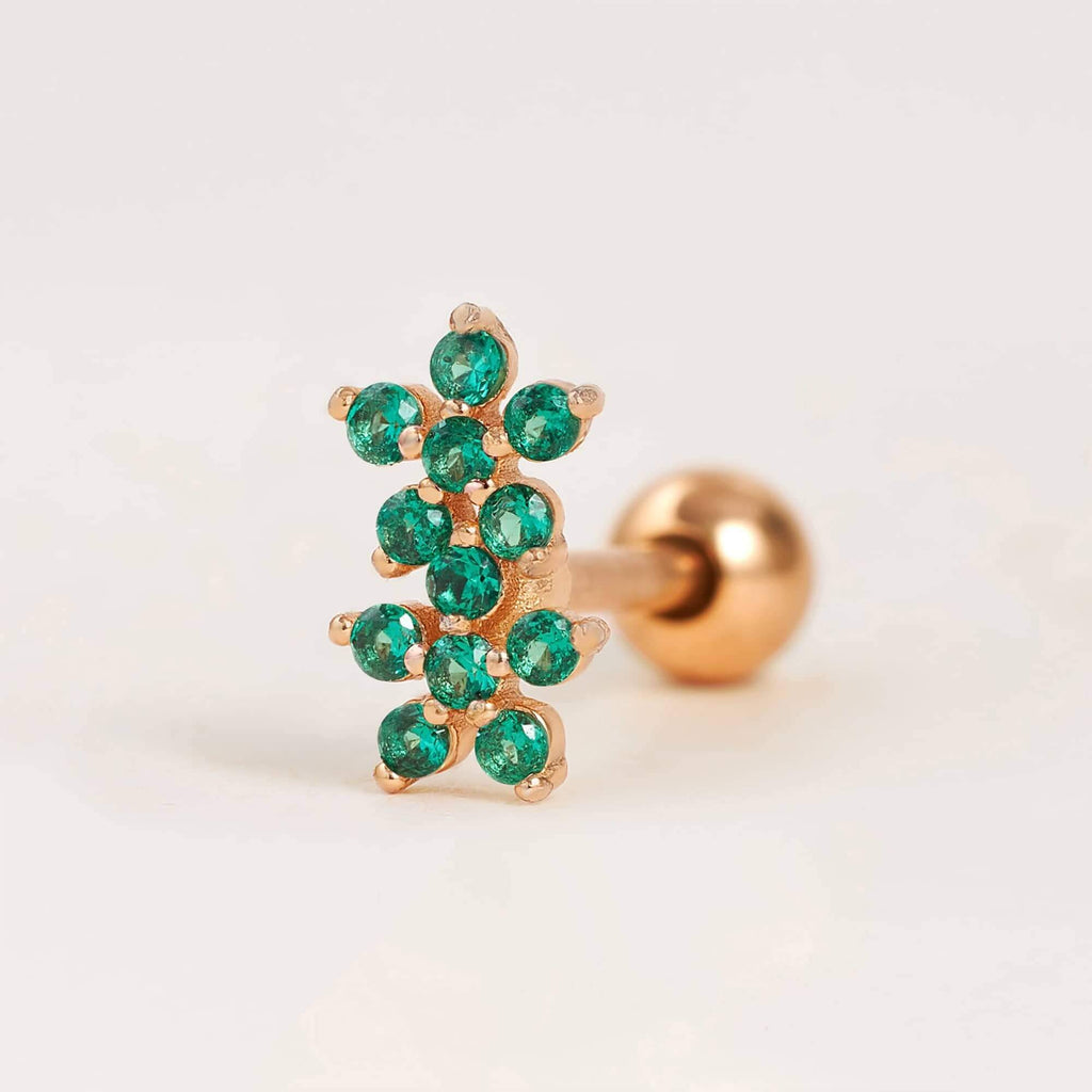 Emerald Green Double Flower Ball Back & Flat Back Cartilage Earrings