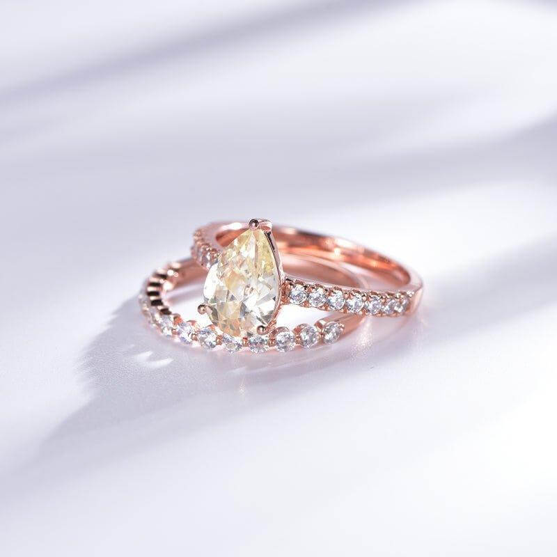 2Pcs Yellow Topaz Bridal Ring Sets - Trendolla Jewelry