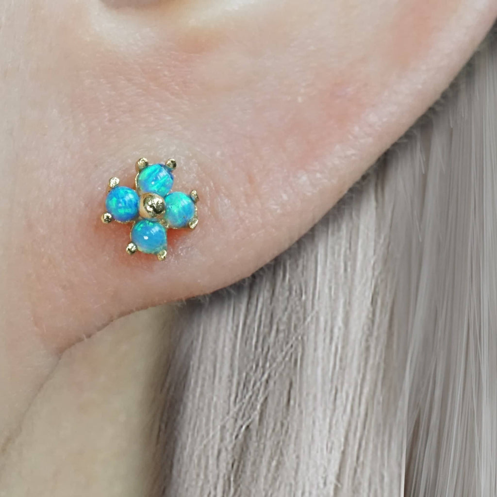 Trendolla Blue Opal Ball Back & Flat Back Cartilage Earrings