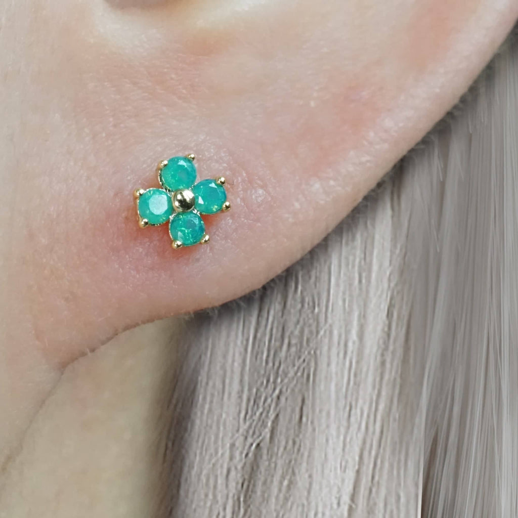 Trendolla Green Moonstone Ball Back & Flat Back Cartilage Earrings