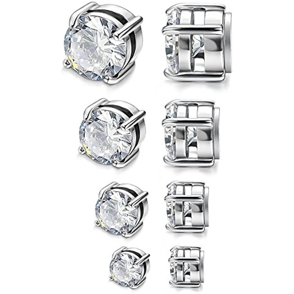 4 Pairs Mens Womens Magnetic Cubic Zirconia Stud Earrings Set Non-piercing CZ 5-8mm - Trendolla Jewelry