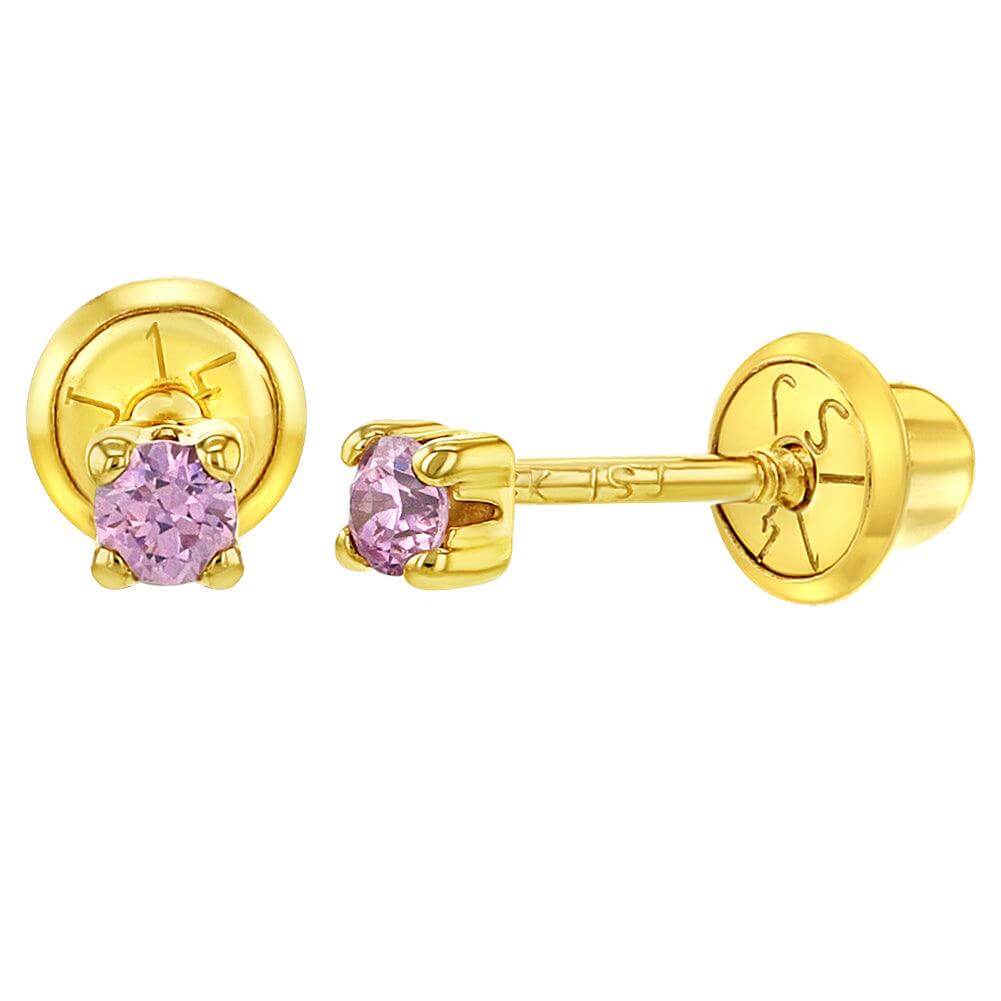 Amazon.com: In Season Jewelry 14k Yellow Gold 3mm Round Simulated Garnet  Birthstone Bezel Stud Earrings for Baby Girls - January Birth Month Gift :  Clothing, Shoes & Jewelry