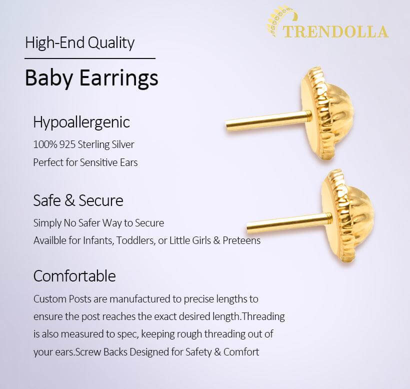 4 Prong CZ Solitaire 2-3mm 14k Yellow Gold Plated Baby Children Screw Back Earrings - Trendolla Jewelry