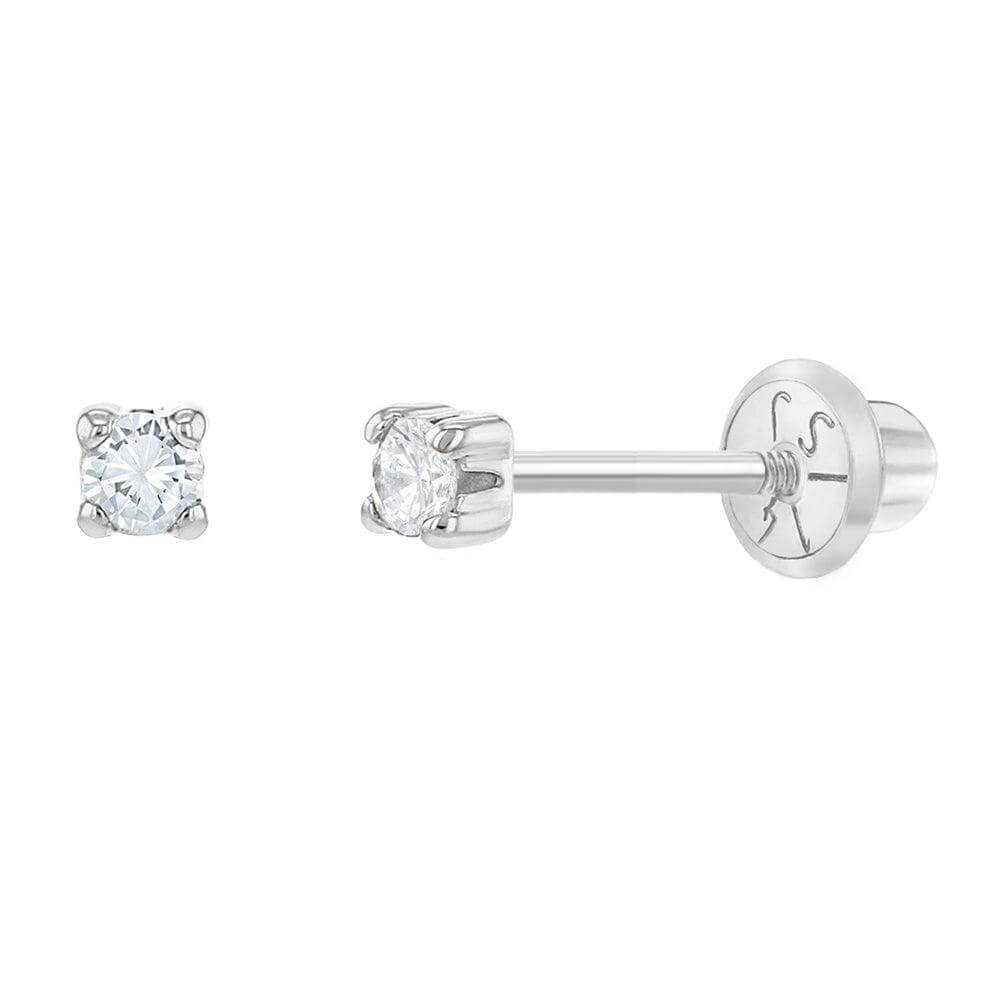 4 Prong CZ Solitaire 2-5mm Baby Children Screw Back Earrings - Trendolla Jewelry
