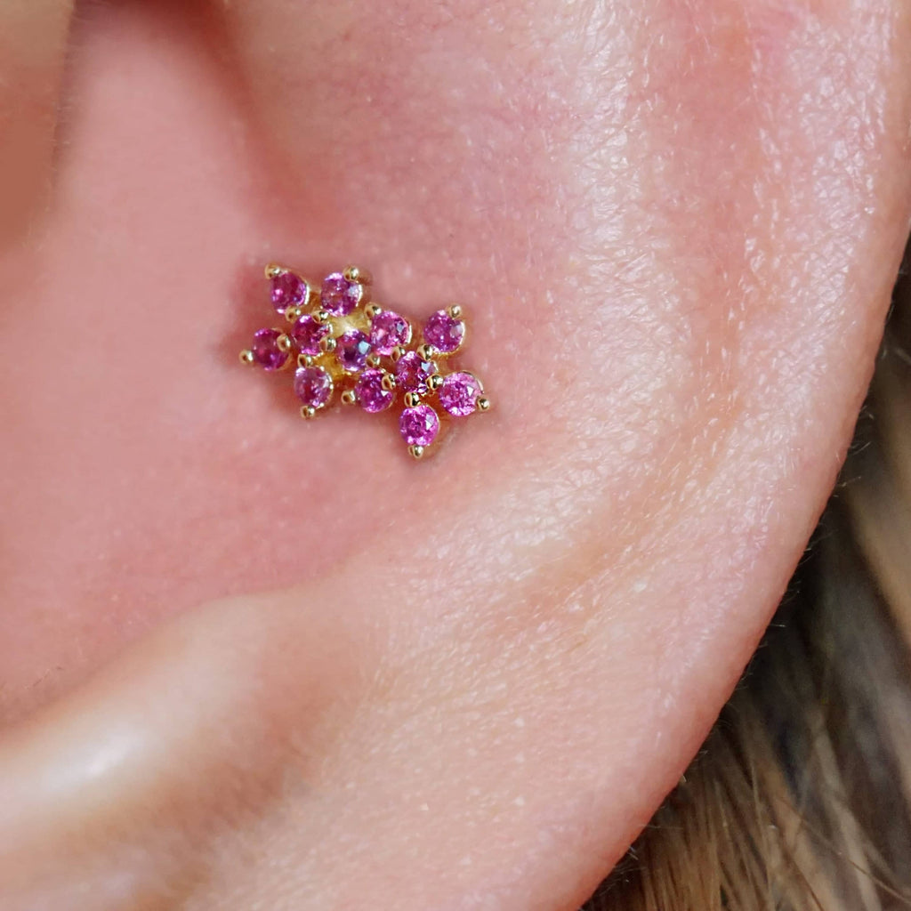 Trendolla Ruby Double Flowers Ball Back & Flat Back Cartilage Earrings