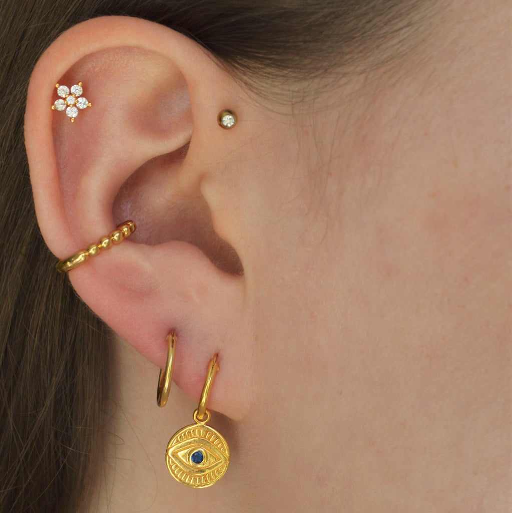 Trendolla Pave Flower Internal Threaded Flat Back Cartilage Earrings