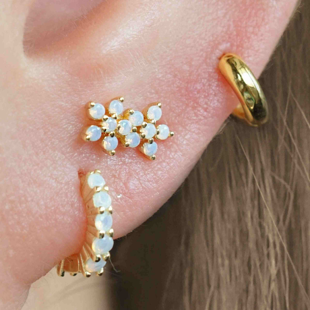 Trendolla Moonstone Flower Ball Back & Flat Back Cartilage Earrings