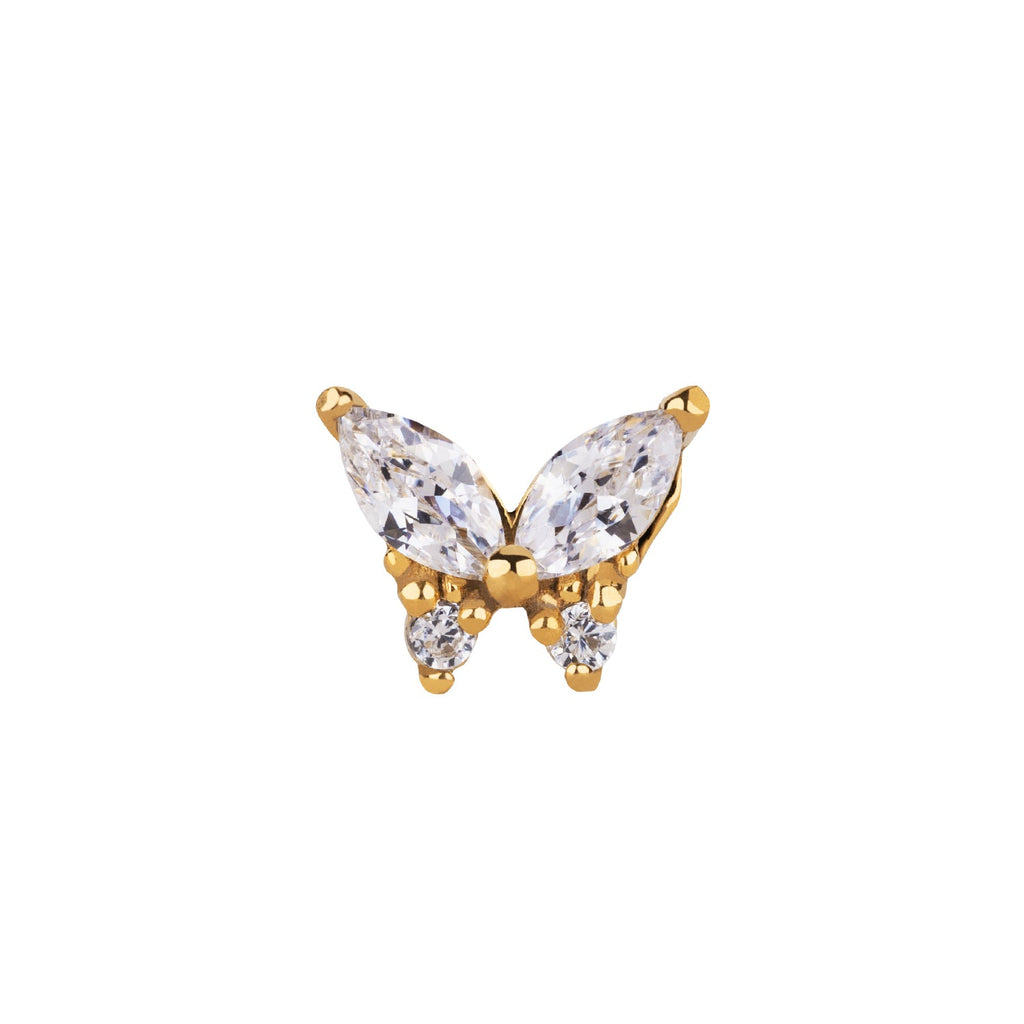 Sparkly Butterfly Internal Threaded Jewel Micro Flat Back Earrings