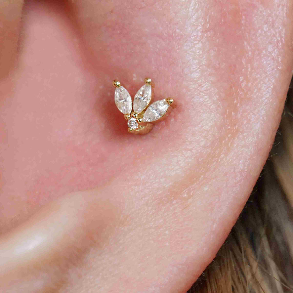 Triple Marquises Three-leaf Ball Back & Flat Back Cartilage Earrings