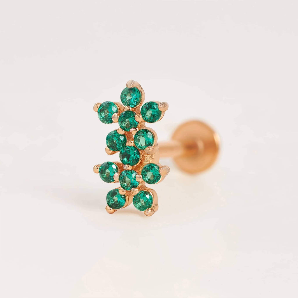 Emerald Green Double Flower Ball Back & Flat Back Cartilage Earrings
