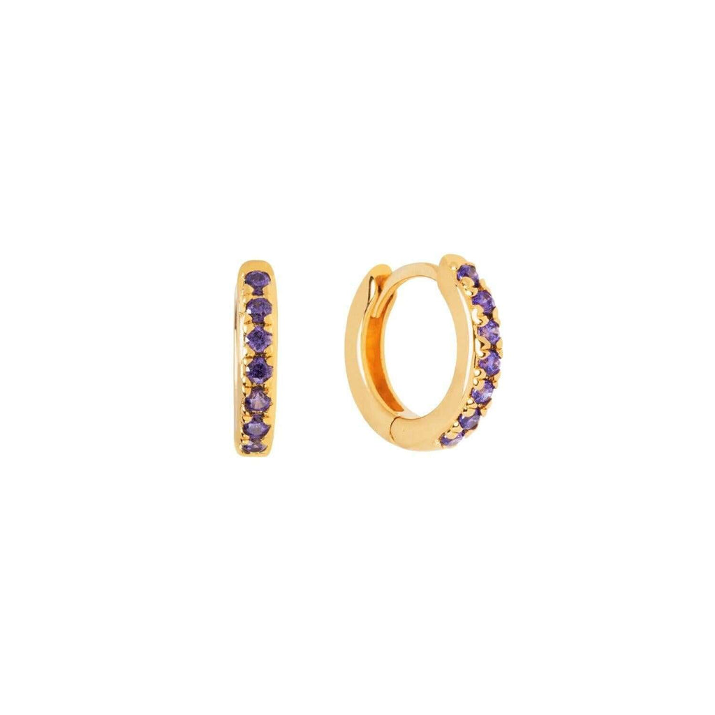 Amethyst Pave Huggie Hoop Earrings - Trendolla Jewelry