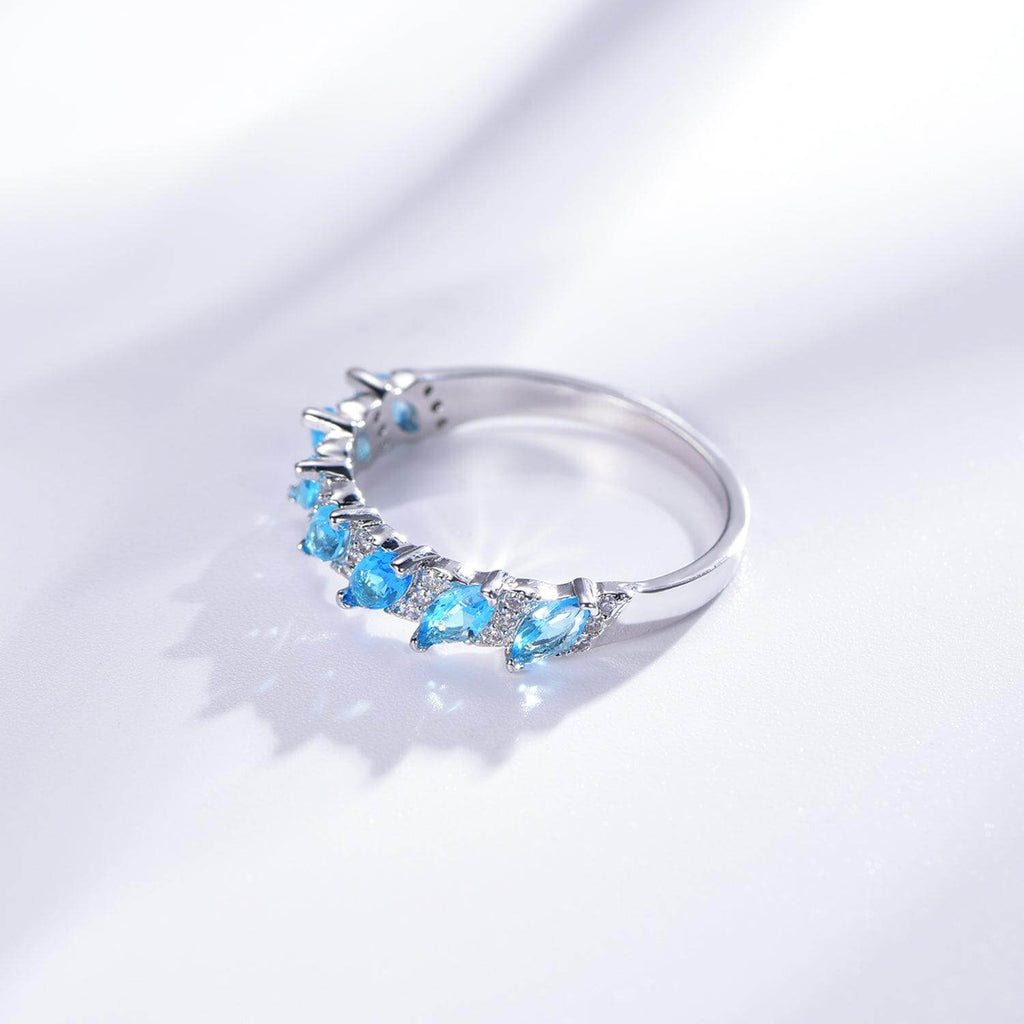 Aquamarine Blue Marquise Cut Women Wedding Band Ring - Trendolla Jewelry
