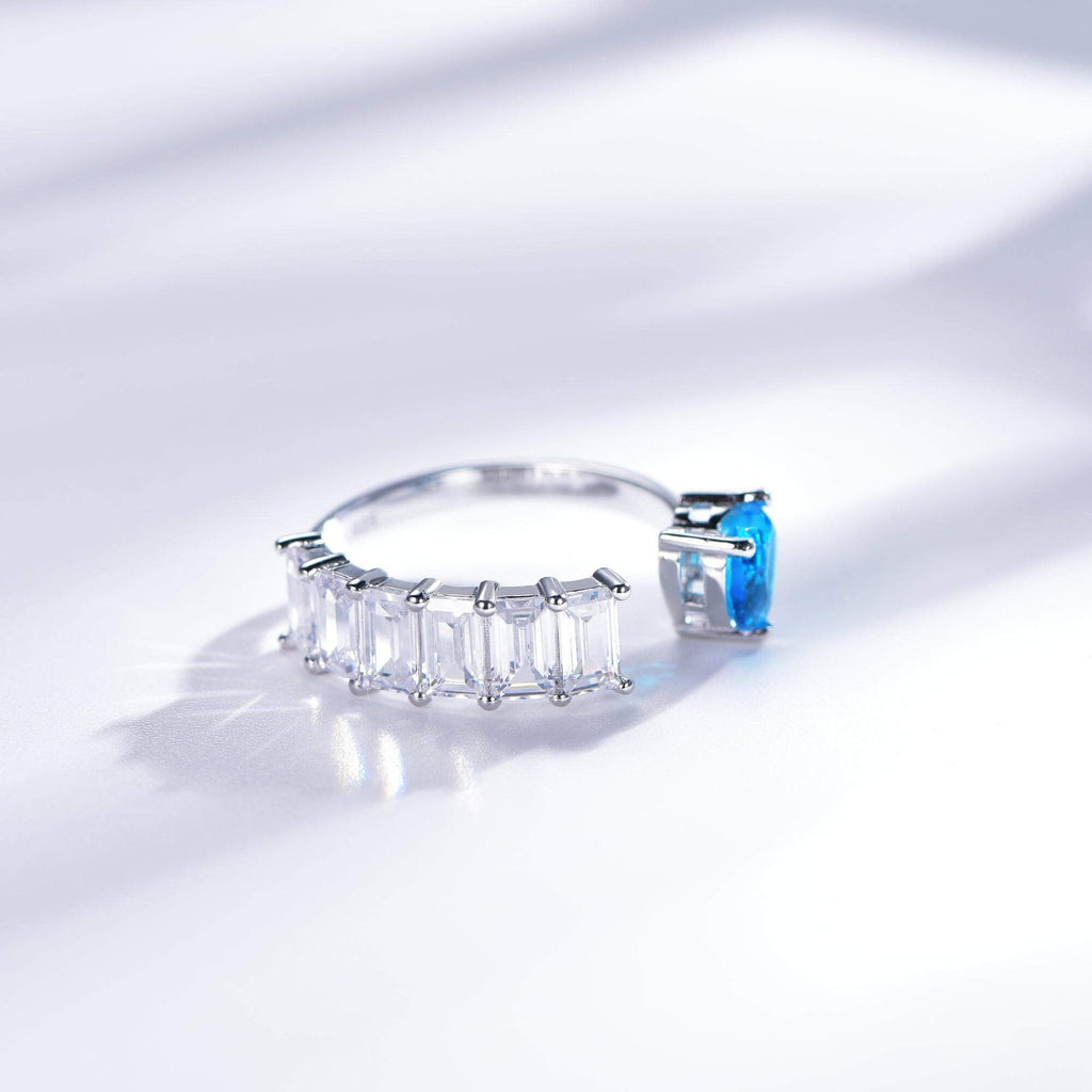 Aquamarine Blue Sapphire Engagement Ring Open Shank Ring - Trendolla Jewelry