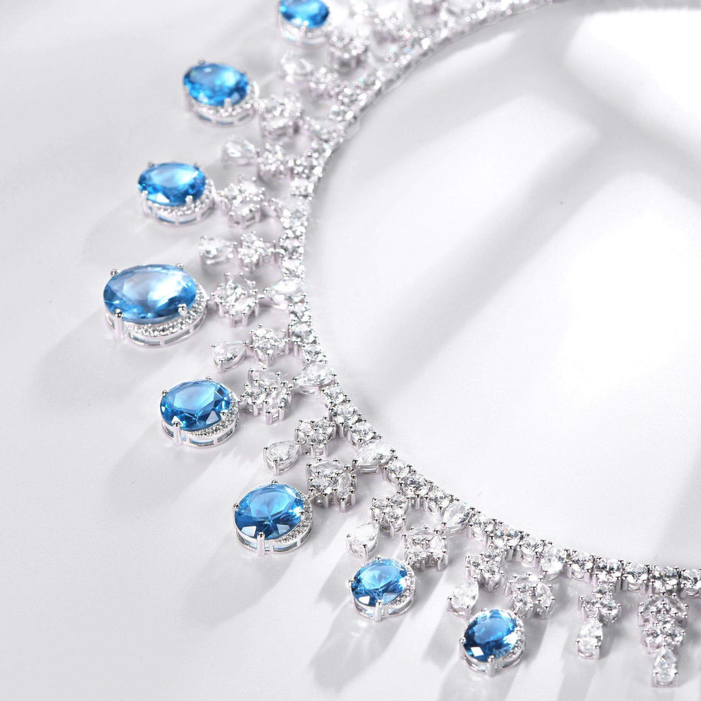 Aquamarine Blue Sapphire Statement Necklace - Trendolla Jewelry