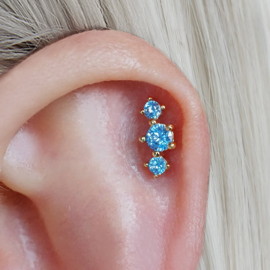 Trendolla Curved Aquamarine Ball Back & Flat Back Cartilage Earrings