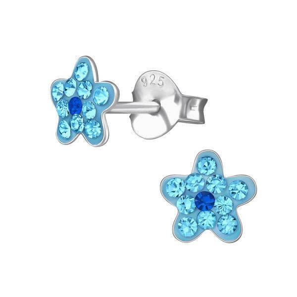 Baby Children Earrings Sterling Silver Blue Crystal Flower Earrings - Trendolla Jewelry