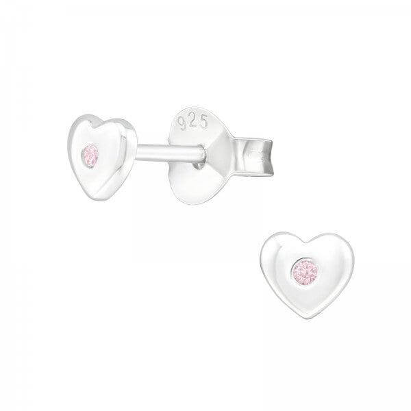 Baby Children Earrings Sterling Silver Hearts with Central Pink CZ - Trendolla Jewelry