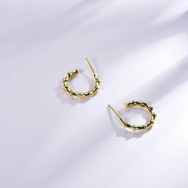 Bamboo Inspired Hoop Earrings In Sterling Silver - Trendolla Jewelry