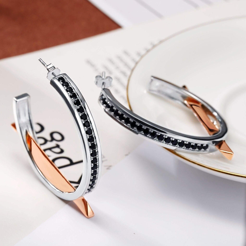 Black Cubic Zirconia Diamond Triangle Earrings Designed by Golnaz Niazmand - Trendolla Jewelry