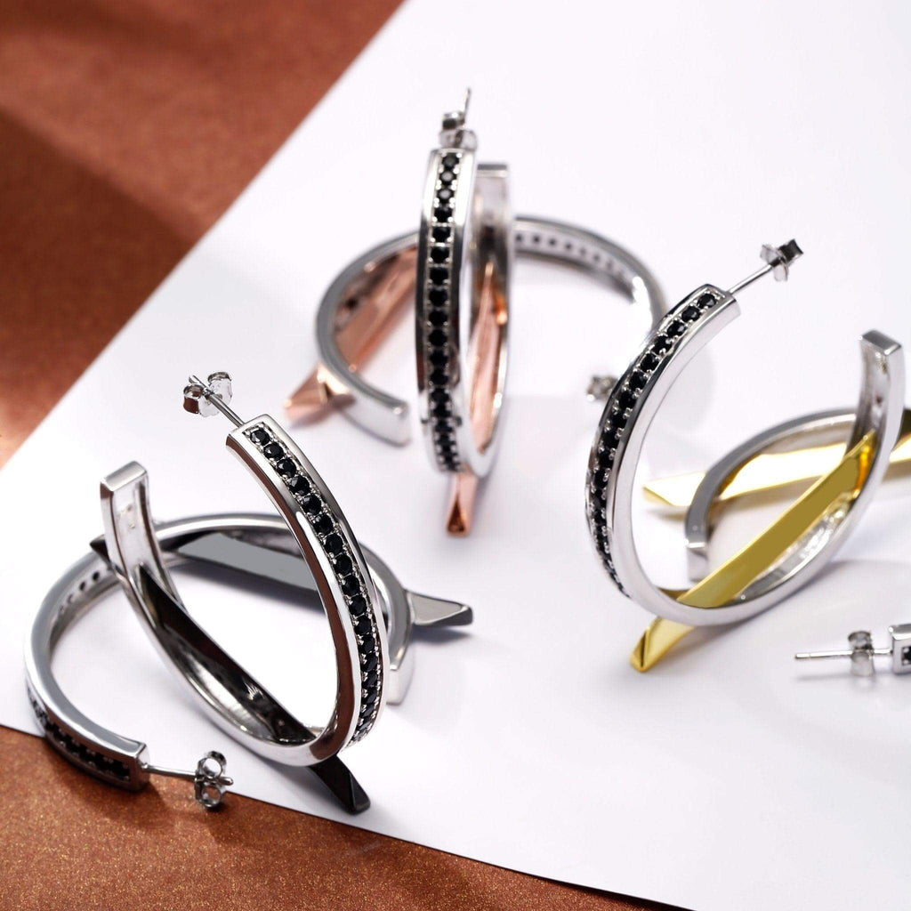 Black Cubic Zirconia Diamond Triangle Earrings Designed by Alexandra Baltazar - Trendolla Jewelry