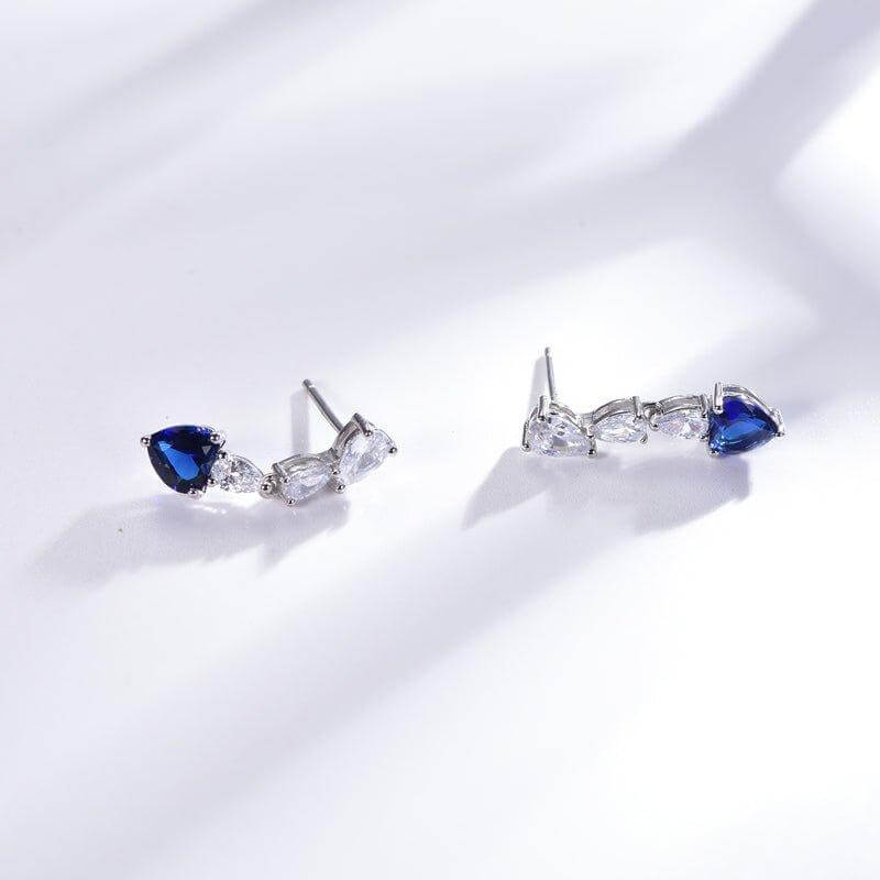 Blue Sapphire Heart Cut Drop Earrings In Sterling Silver - Trendolla Jewelry