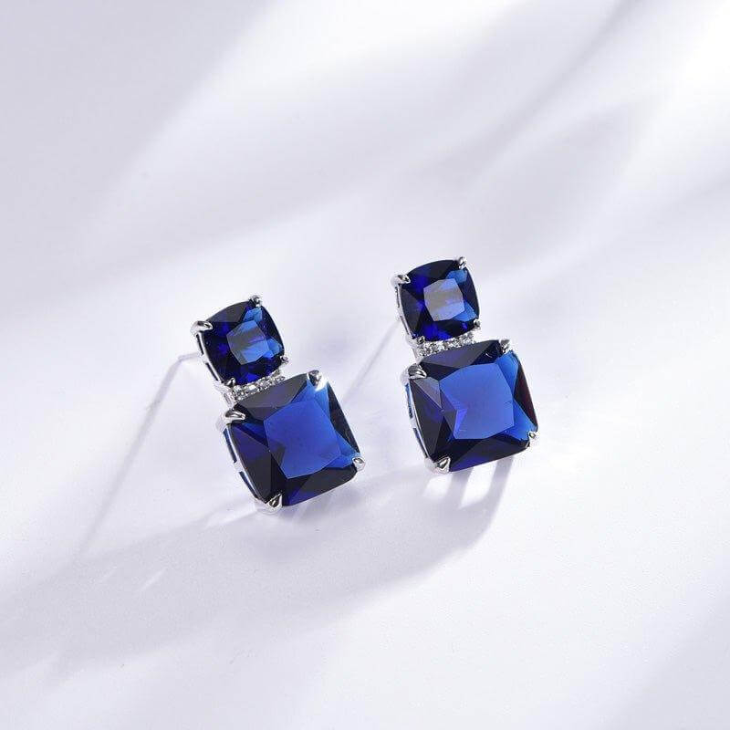 Blue Sapphire Radiant Cut Drop Earrings In Sterling Silver - Trendolla Jewelry