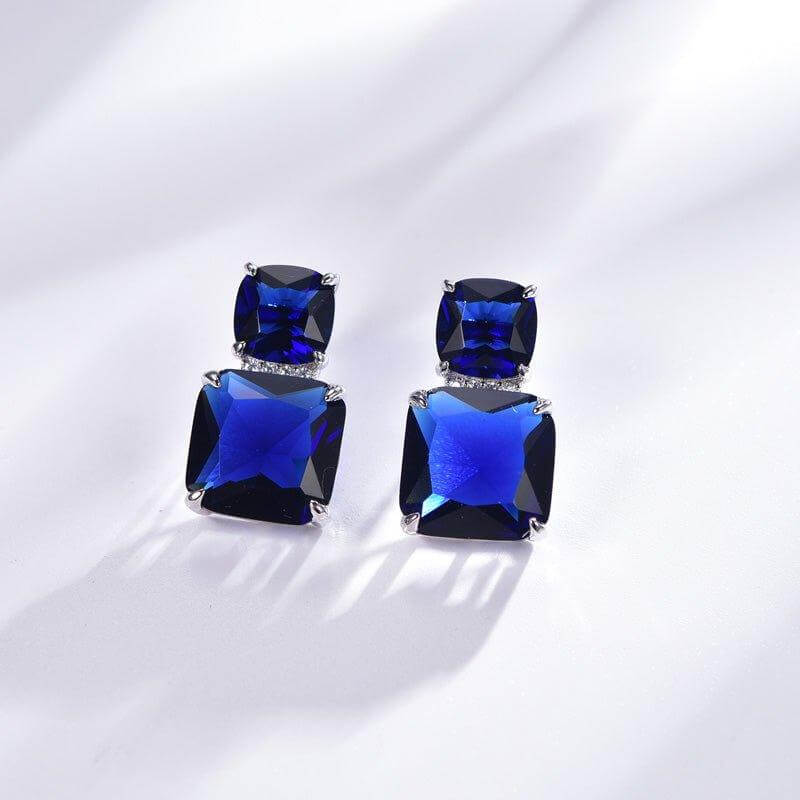 Blue Sapphire Radiant Cut Drop Earrings In Sterling Silver - Trendolla Jewelry