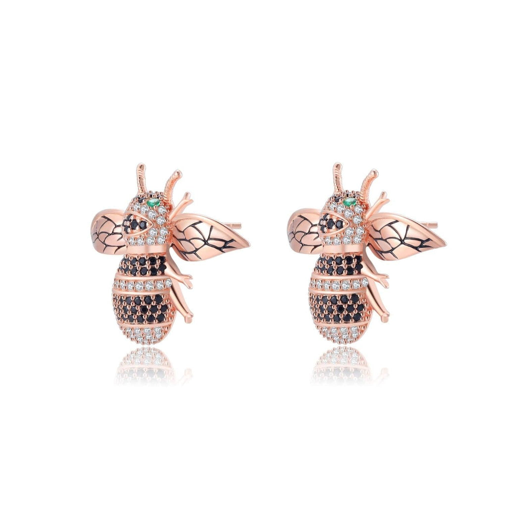 Bumble Bee Earrings Cubic Zirconia Diamond 18ct Rose Gold Plated Vermeil on Sterling Silver of Trendolla - Trendolla Jewelry