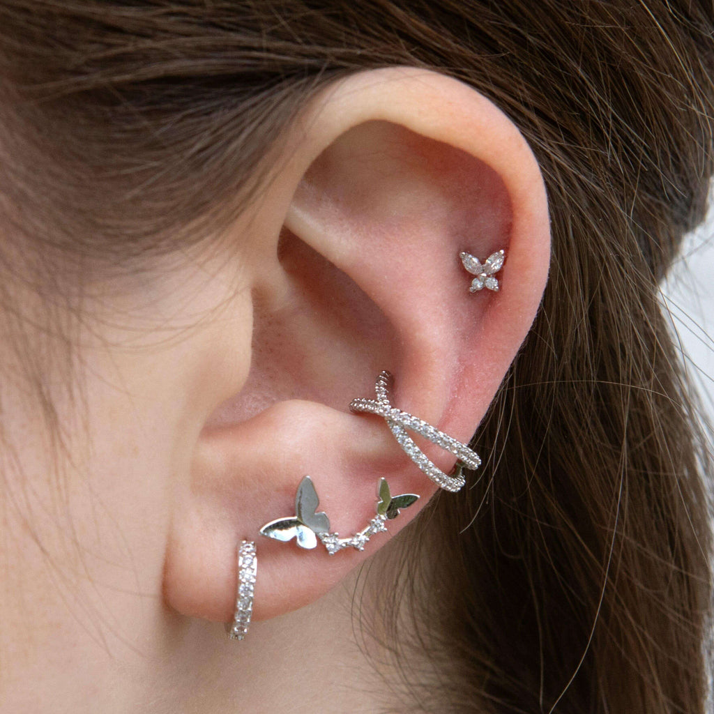 Butterfly Crawler Piercing Barbell Earrings Ball Back Earrings Nap Earrings - Trendolla Jewelry
