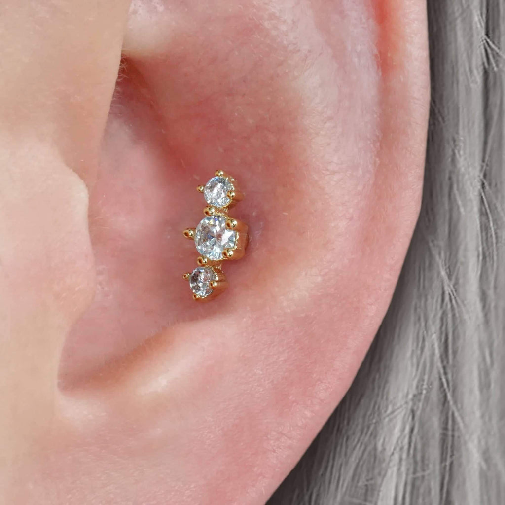 Clear Stone Trinity Ball Back & Flat Back Cartilage Earrings
