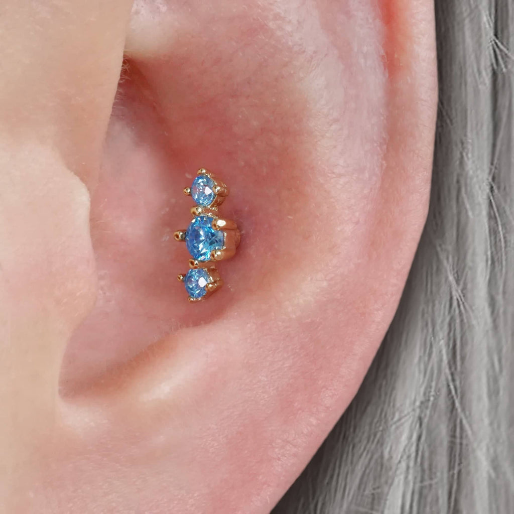 Trendolla Curved Aquamarine Ball Back & Flat Back Cartilage Earrings