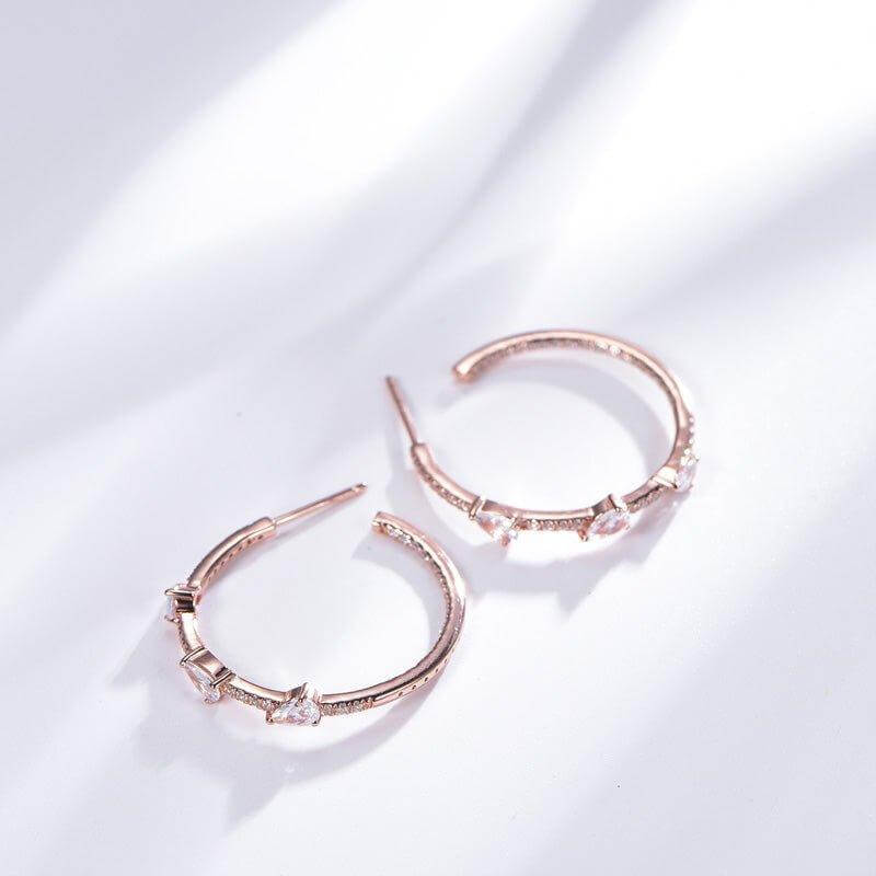 Chic Diamond Hoop Earrings In Rose Gold Plated Sterling Silver - Trendolla Jewelry