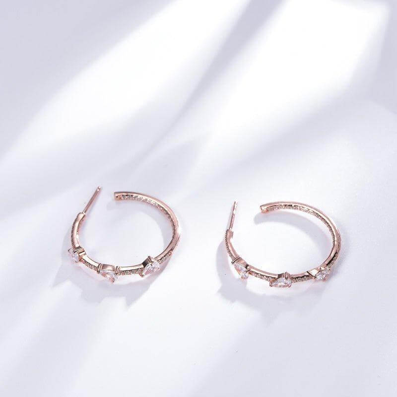 Chic Diamond Hoop Earrings In Rose Gold Plated Sterling Silver - Trendolla Jewelry